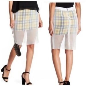 English Factory Mesh Overlay Plaid Pencil Skirt Size Small Preowned